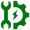 Wrench and gear icons with lightning bolt