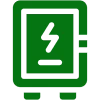Battery with lightning bolt in green outline.
