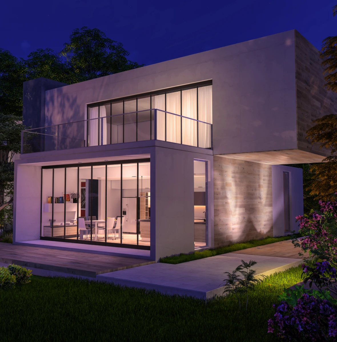 Contemporary home with large windows